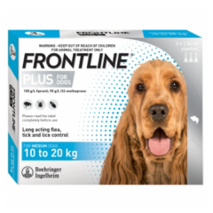 香港行貨！Frontline Plus 殺蚤除牛蜱藥水 (10-20kg 犬隻適用) 1盒3支